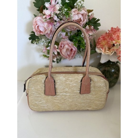 Vintage Tommy Hilfiger Tan Pink Bagette Handbag Purse Faux Alligator Print 11X7 - Picture 15 of 16